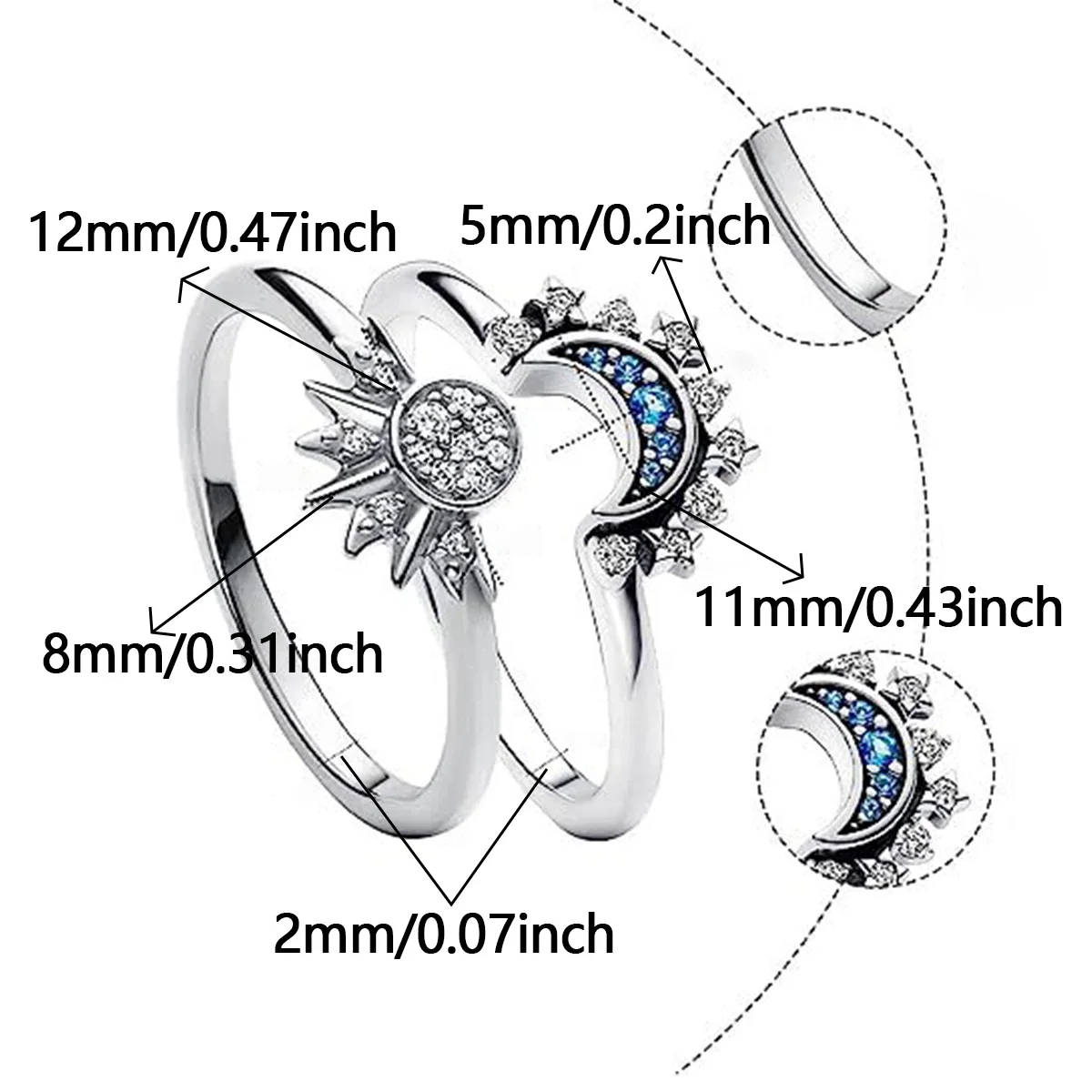 Summer Women Fashion Sun Moon Star Ring Elegant Temperament Sparkling Finger Ring Party Jewelry Accessories Gift Couple\'s Ring