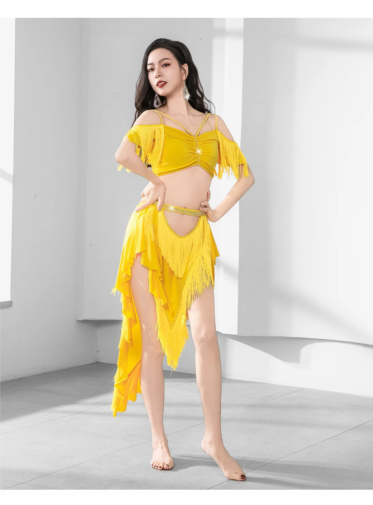 ドラムソロ 衣装 Girls Solo Drum Dance Competition Suit Sexy V Neck Fringes Short