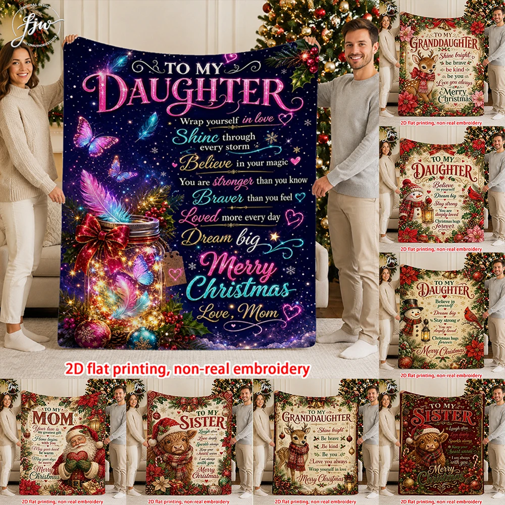 1pc Christmas Warm Gift Blanket To My Daughter From Mom, Soft Cozy Holiday Throw Blanket for Home Decor