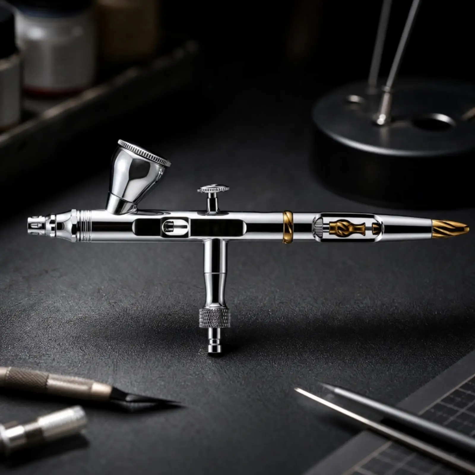Ergonomic Metal Airbrush Pen for Model Painting Gradients and Base Coats with Quick Connector