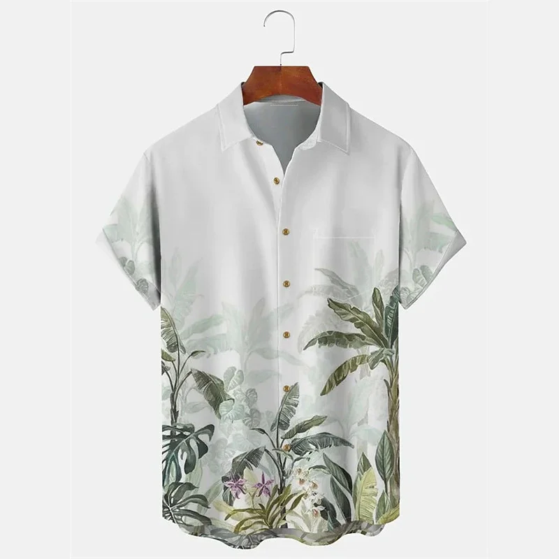 2023 solid color summer shirt men's Hawaiian shirt casual fashion street short sleeve beach holiday party men's pocket shirt 5XL