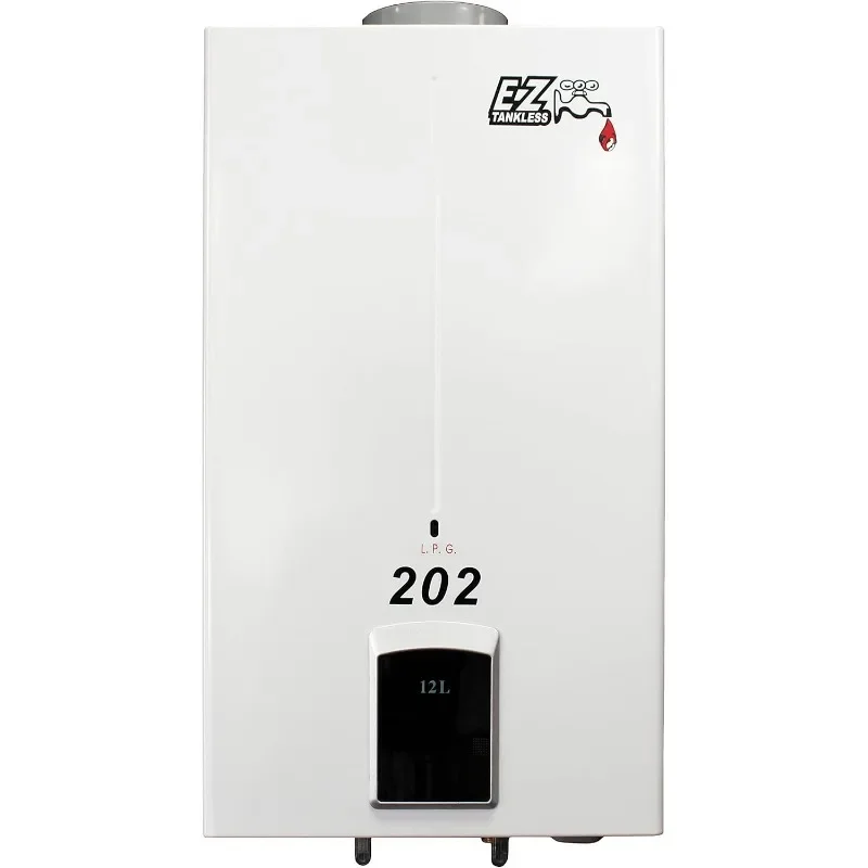 EZ 202 LPG Portable Tankless Water Heater Propane Gas 4 GPM Small Battery Powered Ignition Digital Display Camping