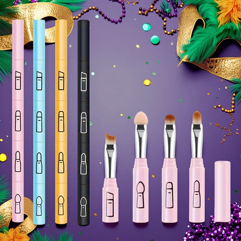 مجموعة فرش 4 في 1 قابلة للفصل والتبديل - كريم أساس من قطعة واحدة، ظلال عيون، كونتور، مجموعة فرش شفاه #1