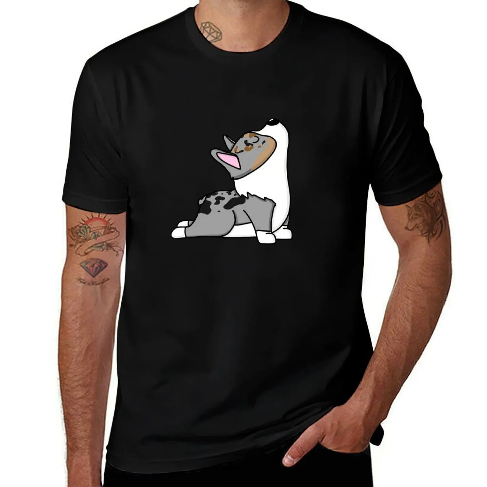 

Blue Merle Corgi dog - Big stretch yoga pose T-Shirt Sports Casual Breathable Tee Shirt