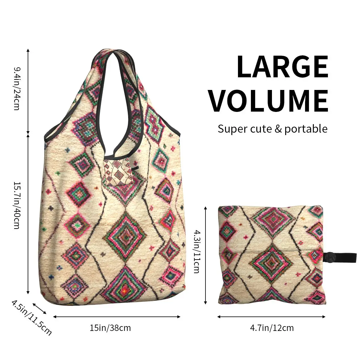 Custom Moroccan Berber Rug Boho Style Groceries Shopping Tote Bag Antique Bohemian Geometric Shopper Shoulder Bags Large Handbag