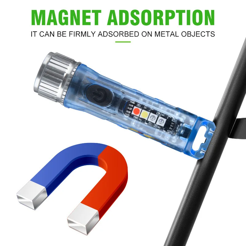 2-400LM Mini Torcia portachiavi esterna 300mAh Tipo-C Portachiavi LED Autodifesa Lampada da notte di emergenza Torcia da campeggio