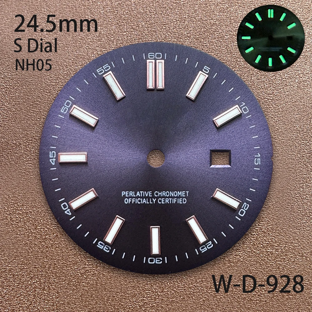 24.5mm S Logo Sunray Dial Suitable For NH05 Janpan Movement Green Luminous High Quality Ladies Watch Modification Accessories