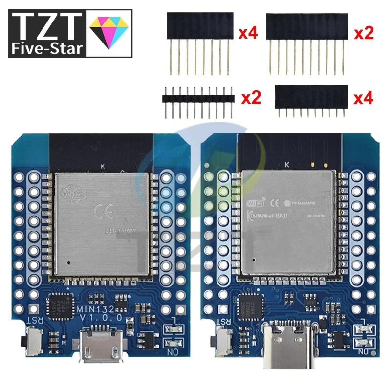 TZT For Wemos Mini D1 ESP8266 ESP32 ESP-32S WIFI Bluetooth CP2104 Development Board Module For Arduino With Pins