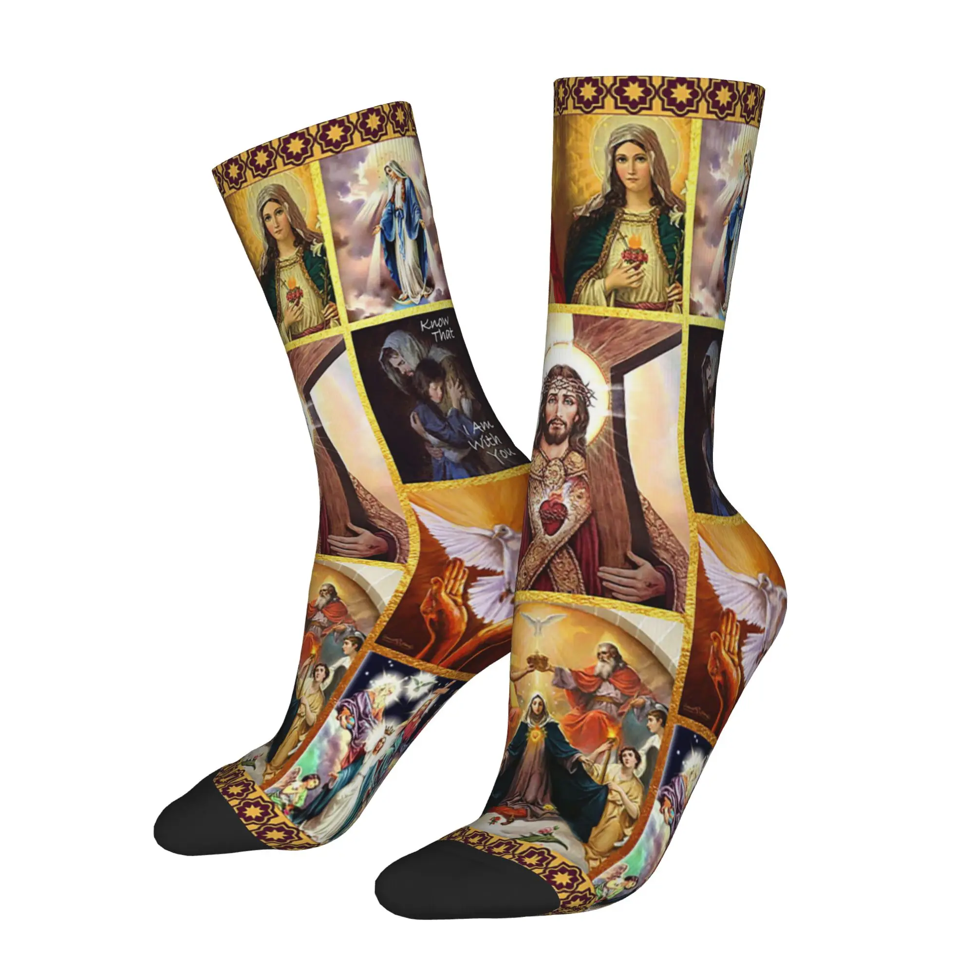 New Male Men Socks Christian God Bless Sock Polyester Jesus Virgin Mary Skateboard Women's Socks Spring Summer Autumn Winter
