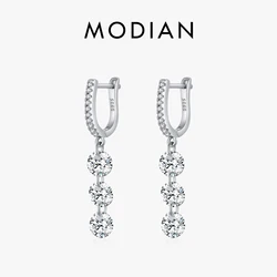 MODIAN 925 Sterling Silver Sparkling Luxury Clear CZ Swing Dangle Earrings Classic Wedding Drop Earrings For Women Jewelry