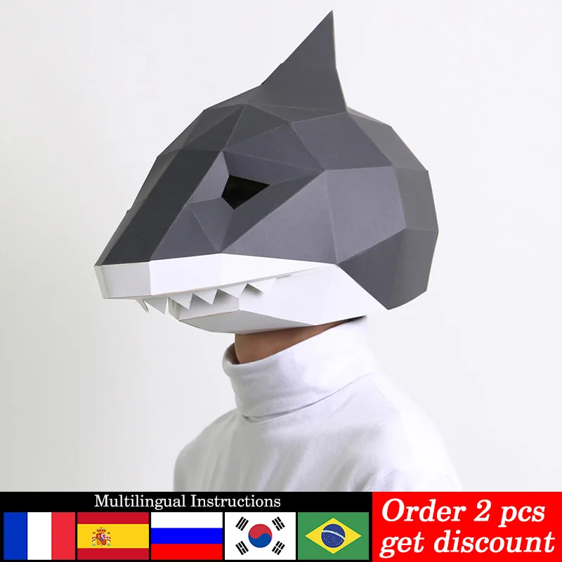 Shark Animal Adult Head Mask Paper Model,3D Papercraft Art Costume Party Cosplay,Handmade DIY Origami Craft RTY064