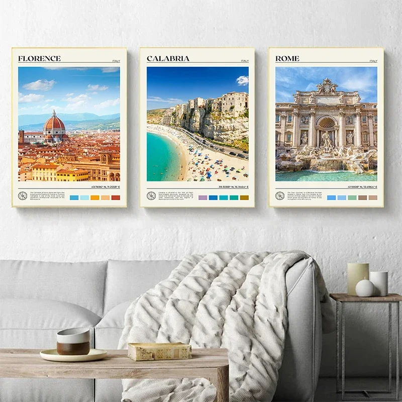 Italian City Travel Poster Calabria Florence Milan Rome Amalfi Positano Venice Canvas Painting Wall Art Picture Study Home Decor