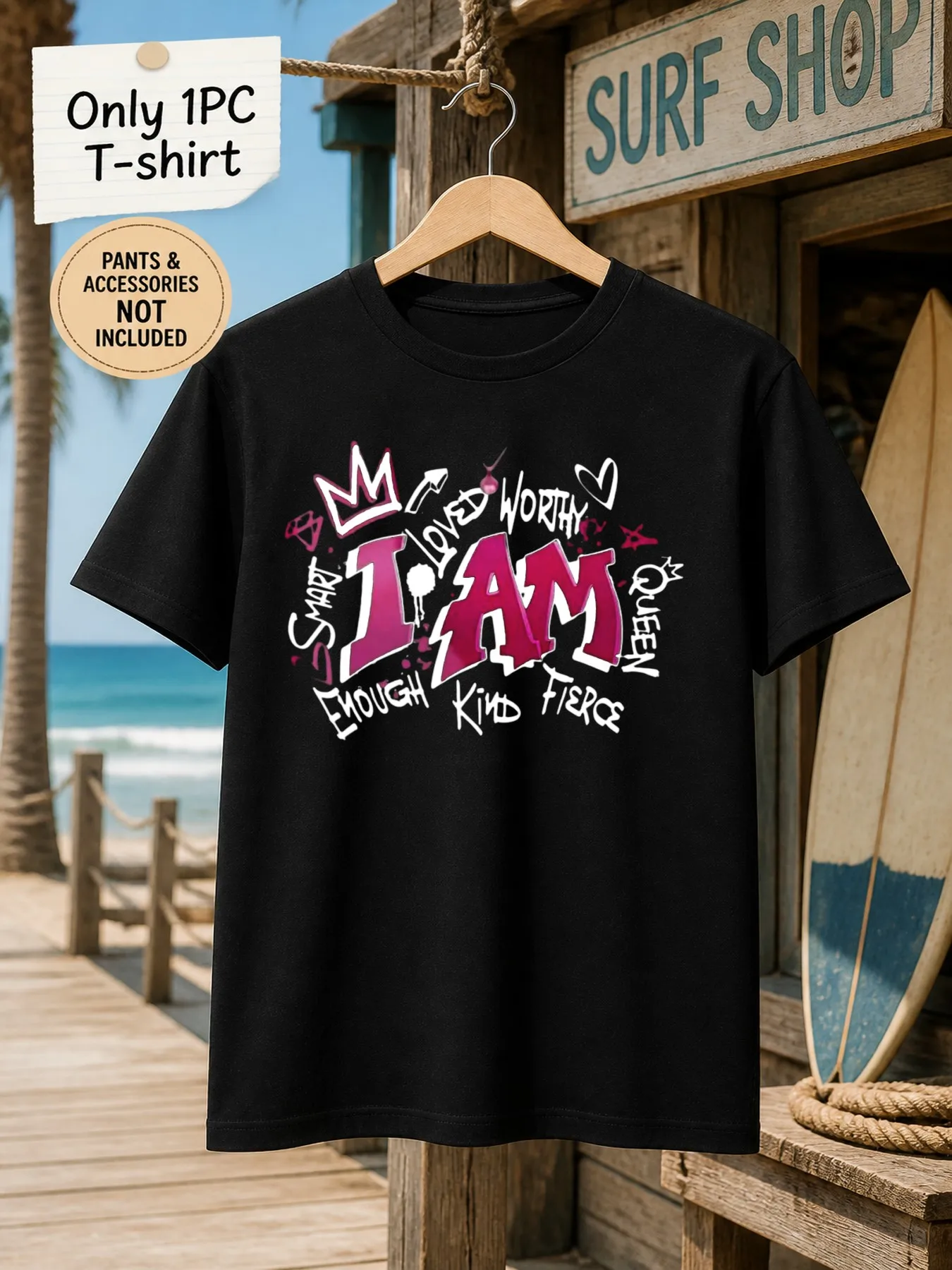 1pc Men'S Graphic T-Shirt I Am Enough Loved Worthy Smart Kind Fierce Short Sleeve Crew Neck