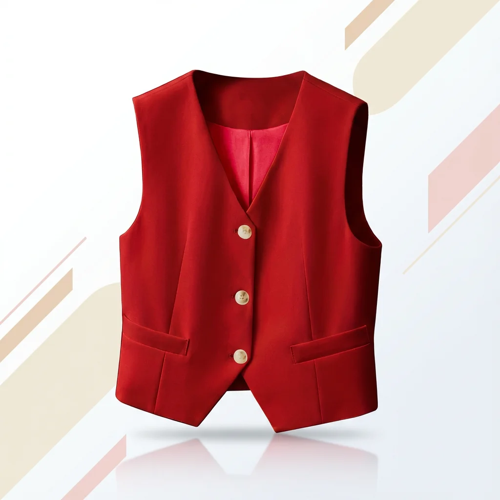 우아한 여성용 레드 맞춤형 조끼 V넥 버튼 프론트 슬리브리스 조끼 사무실 및 캐주얼 착용 레이어링 봄 및 여름용