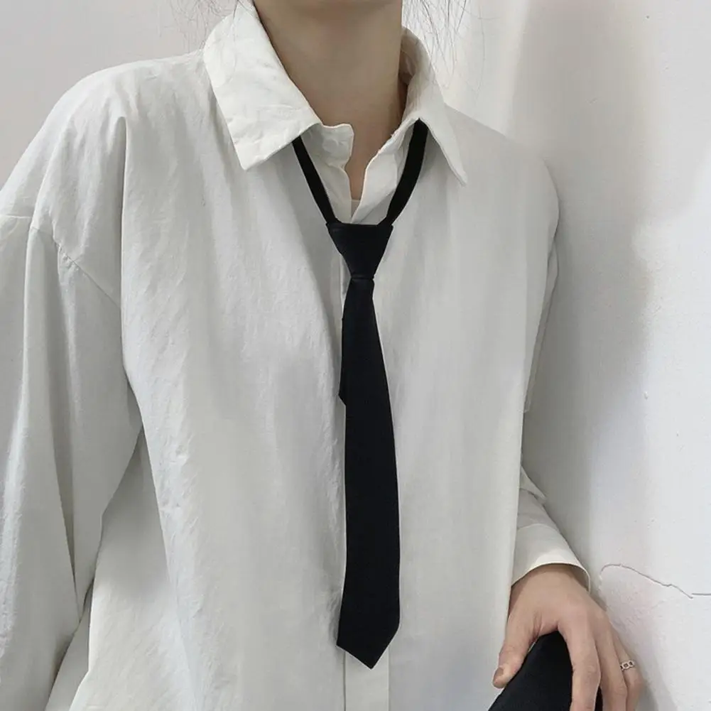 Women Ties Retro Solid Silky Narrow Neck Tie Slim Smooth Womens Necktie For Korean Style Simple Elegant Trendy Unisex 1pcs/set