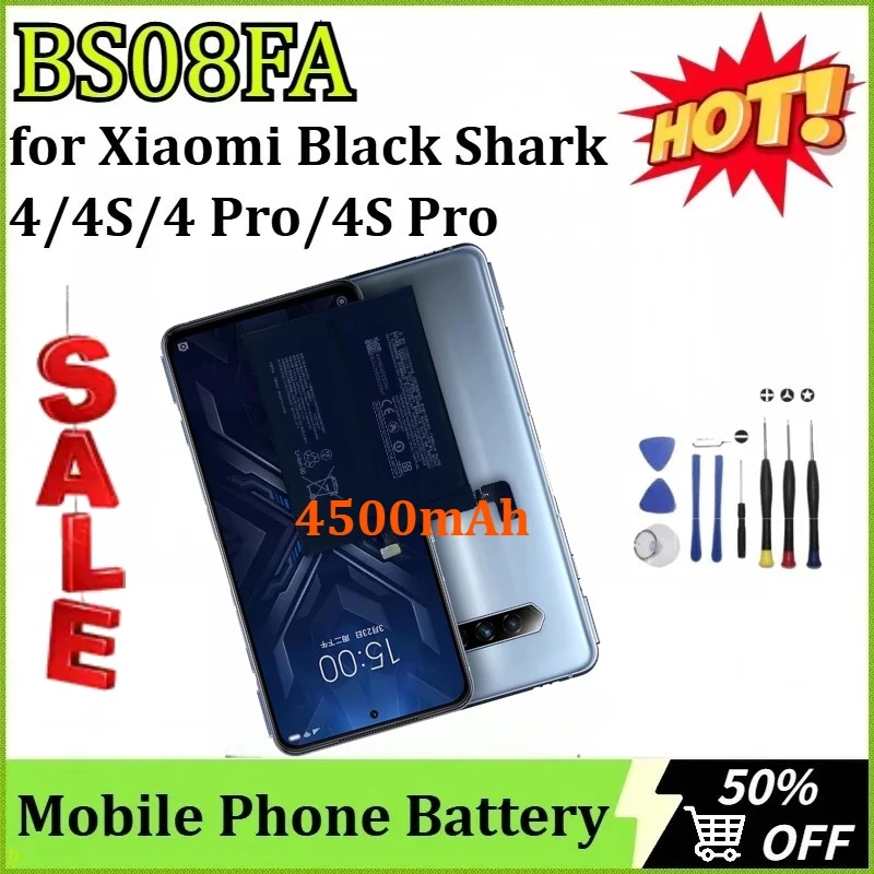 

Newly upgraded BS08FA 4500mAh Mobile Phone Battery for Xiaomi Black Shark 4/4S/4 Pro/4S Pro Phone Replacement Batteries + Tools
