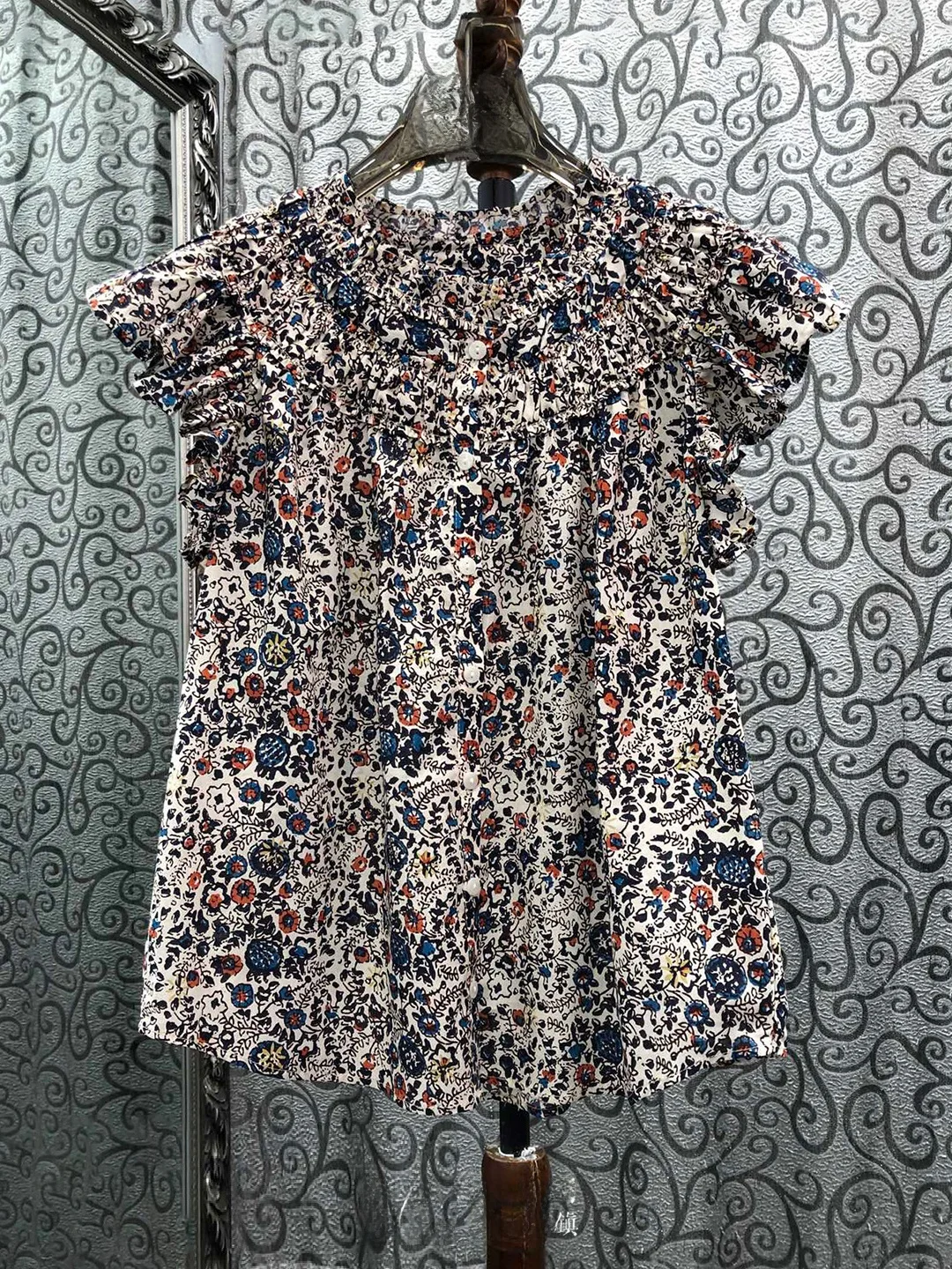 

Loose Floral Lace Blouse Milan Small Town South Oil European Retro Pleated Sleeveless Gauze Bright Thread round Neck