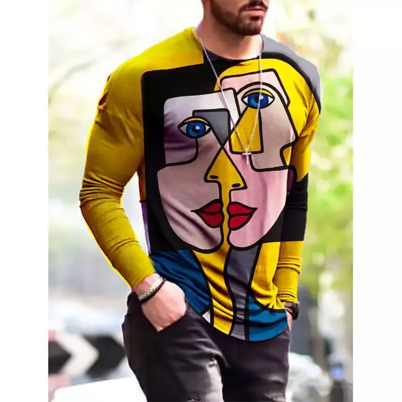 

Graffiti 3D printing men's long sleeve T-shirt trend fun clothing casual color wholesale new