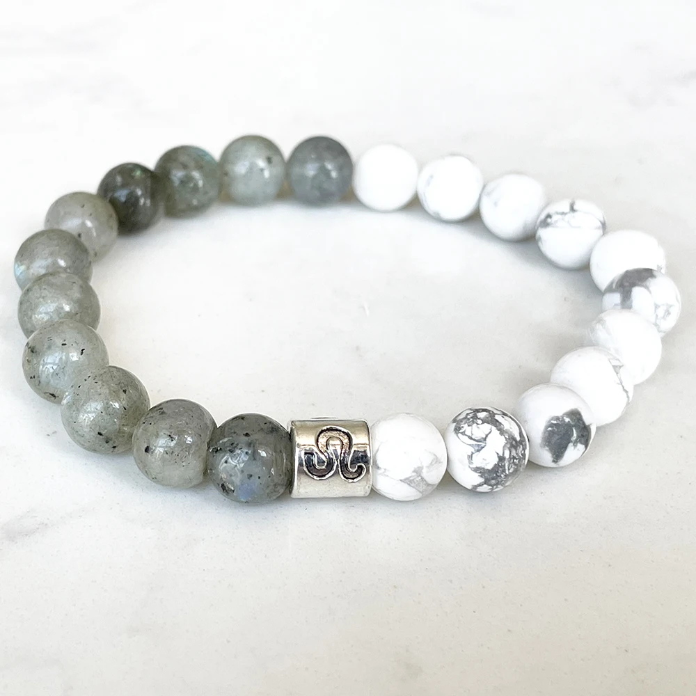 MG1692 High Quality Leo Zodiac Bracelet 8 MM White Howllite Labradorite Energy Wrist Mala Natural Gemstone Jewelry