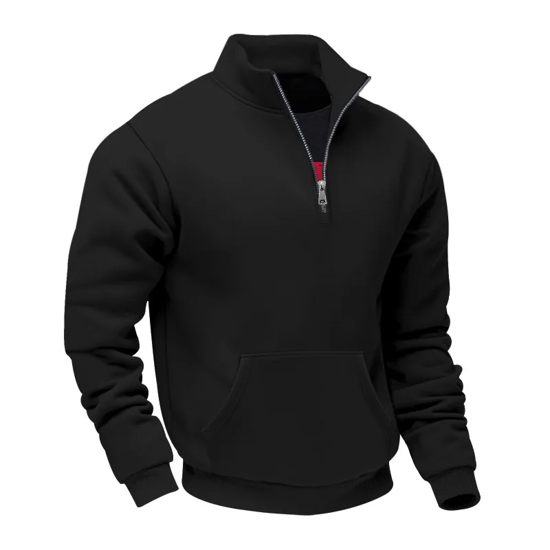 Grenzübergreifender Herbst- und Winter-Samt-Pullover für Herren, locker geschnitten, im Retro-Stil, lässig, mit Stehkragen, halbem Reißverschluss und Taschen für Pendler. – Detail 20