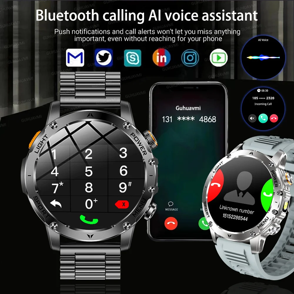 New Outdoor Men's Sports Smart Watch 1000mAh Battery IP68 Waterproof Bluetooth Call Heart Rate Blood Oxygen Sleep Health LED Flashlight Fitness Adult 1.7-inch Large Screen HD Smart Watch Supports Android IOS Phone Connection view 3