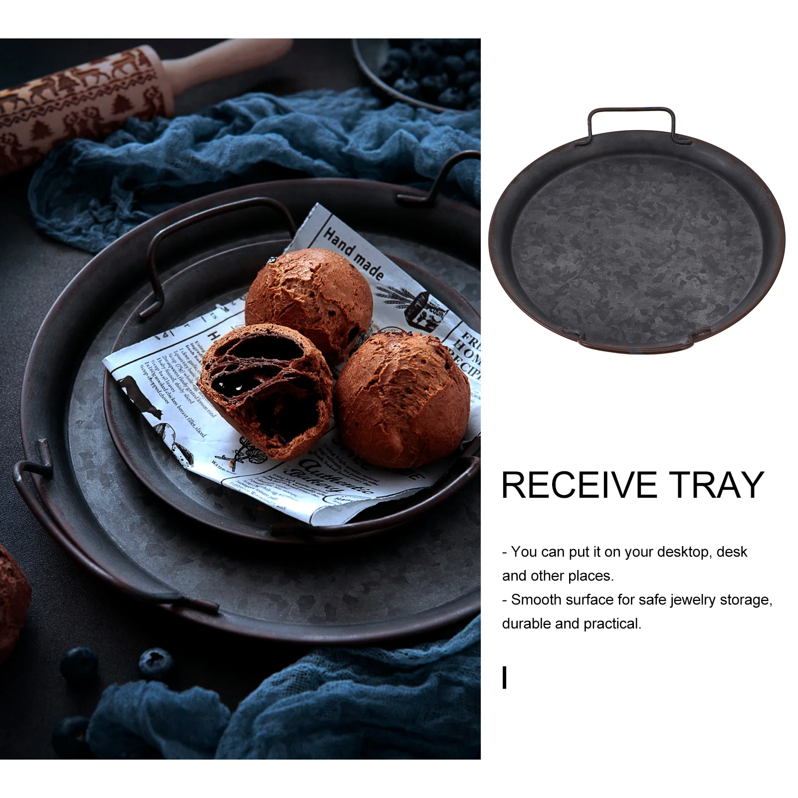 

1Pcs Iron Art Storage Tray Retro Metal Display Plate for Jewelry Fruit Snacks Organizer Home Decor Kitchen Bathroom Vanity