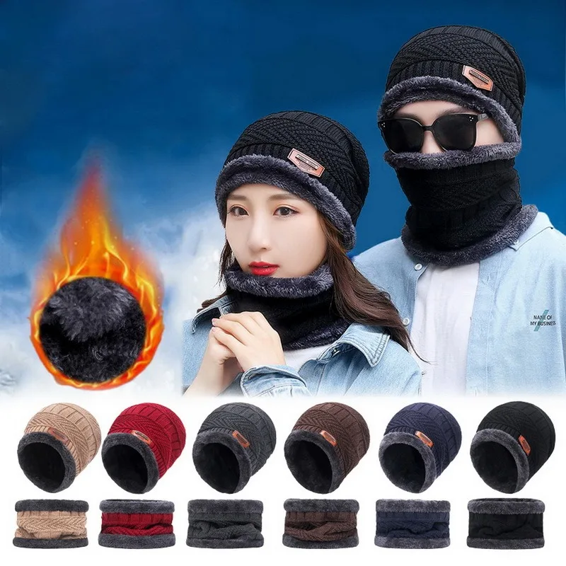 Winter Beanie Hat For Men Winter Scarf Cap Knitted Hat Beanie Women Thick Wool Neck foulard Cap Mask Bonnet Hats Gorras шапка