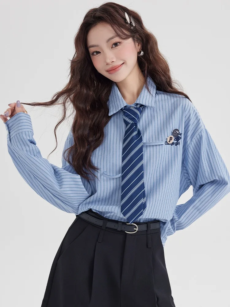 

Женский комплект irt в синюю полоску College Sle Long Sve, ранняя весна 2026, верхняя одежда Ele, свободный крой