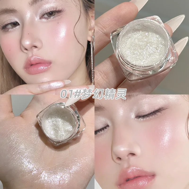 Pots de fard à paupières en Gel liquide, maquillage éblouissant, scintillant, métallique, argent, blanc, surligneur, paillettes, imperméable, brillant, ver à soie
