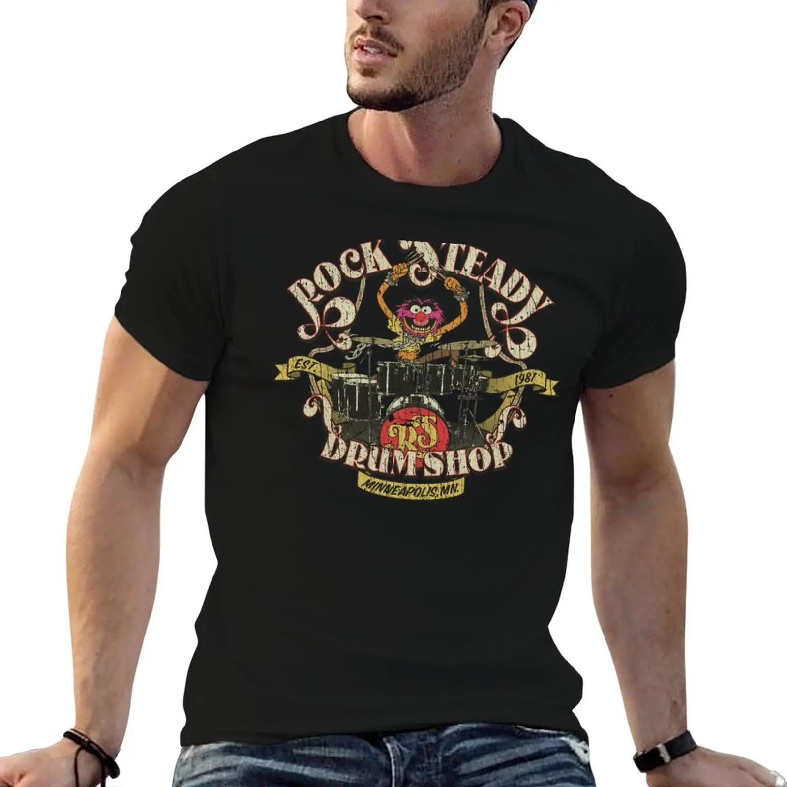 Rock Steady Drum Shop 1981 T-Shirt pour homme, 100% coton, t-shirts graphiques pour hommes