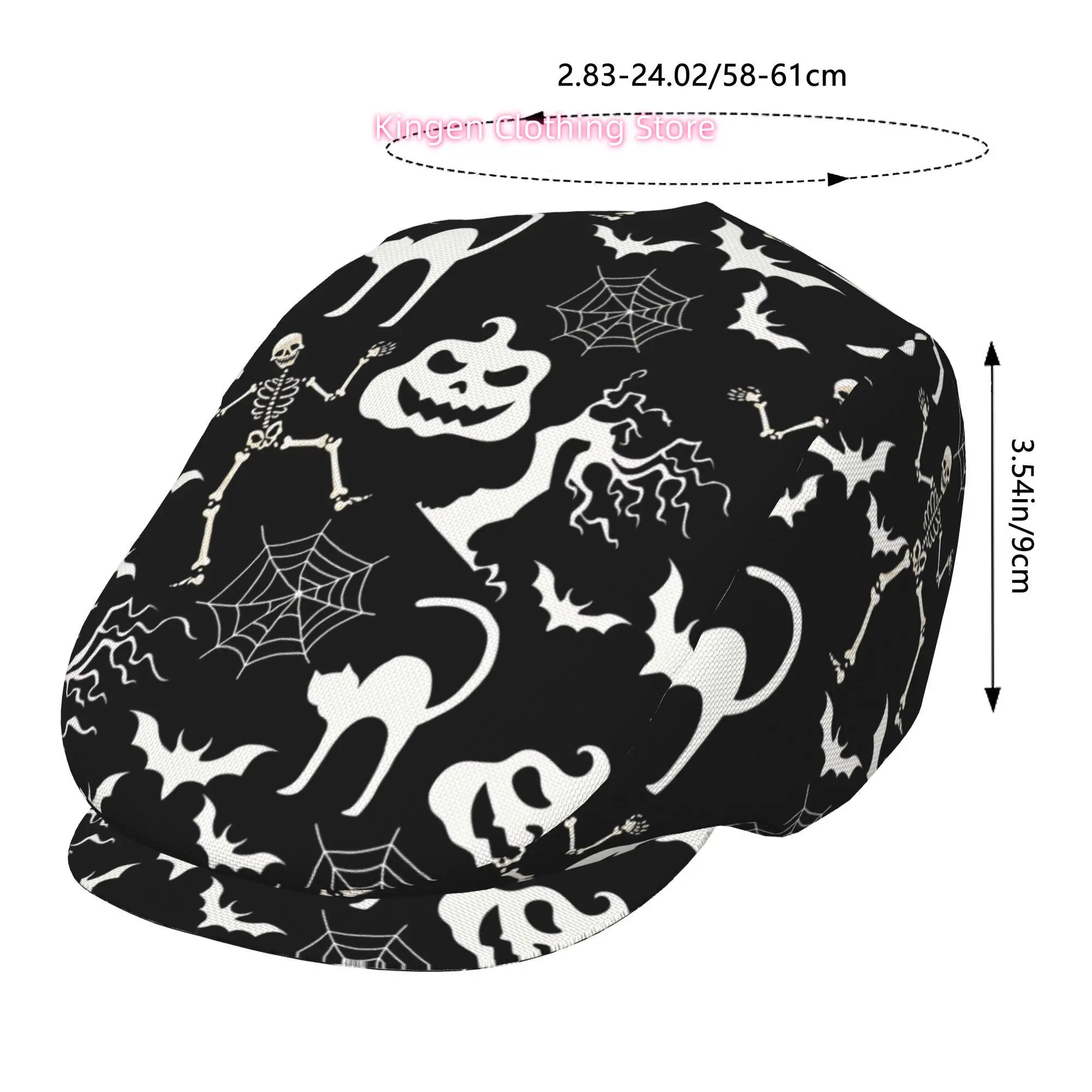 1pc bat skeleton against a black background All-over printed beret,  newsboy cap, unisex, a must-have fashion accessory for outd