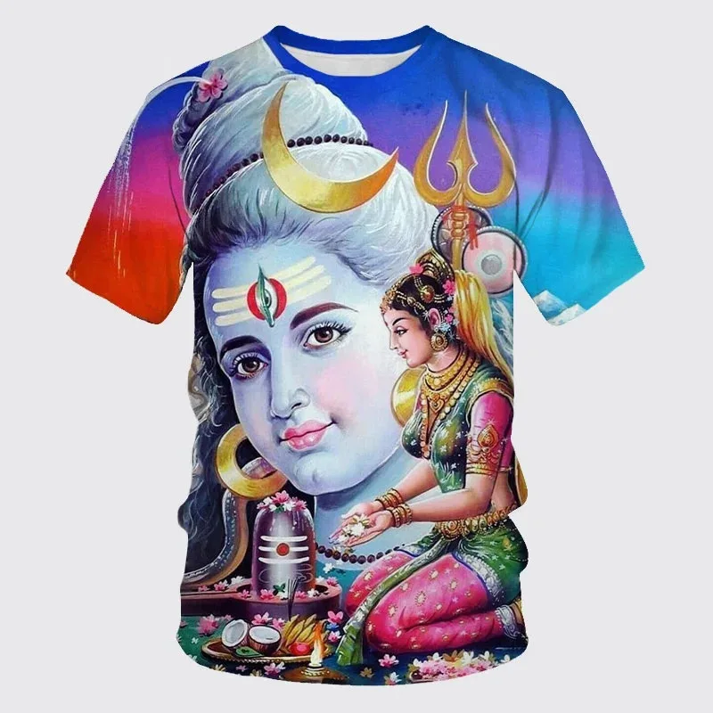 Harajuku Hindu God Wisdom Shiva 3D Men/Women T Shirt Printed Short Sleeve Tops Summer Retro Casual Personality Loose Street Tees