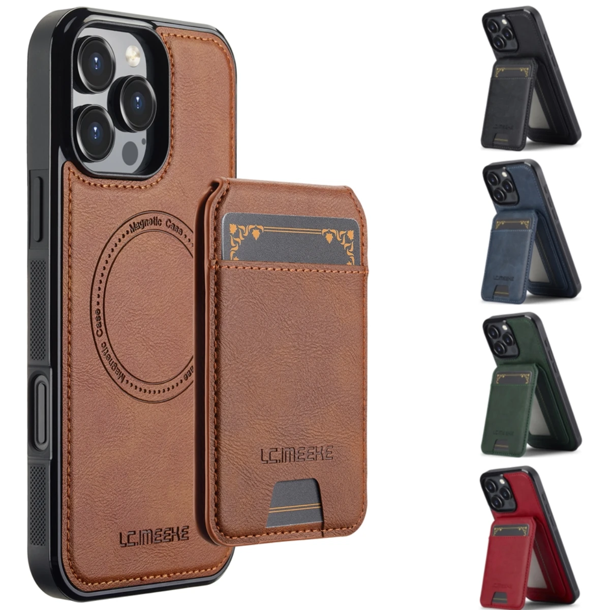 2 in 1 afneembare lederen tas voor iPhone 16 17 Air 16E 15 14 13 12 11 Pro XS Max XR 8 Plus SE Mini Card Pocket magnetische cover - afbeelding 2