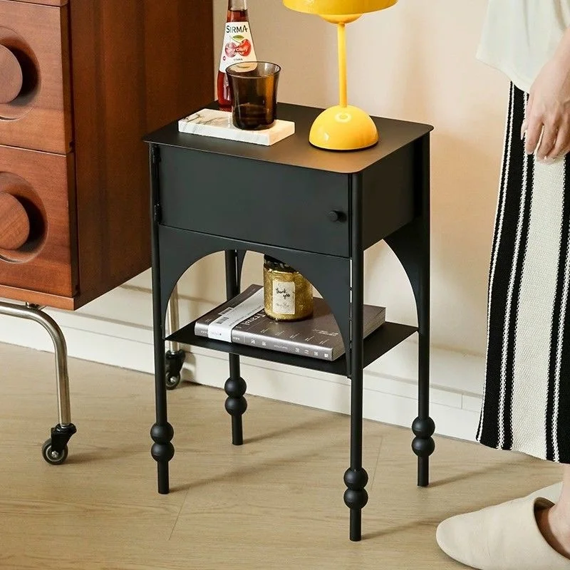#¥Nordic Metal Coffee Table bedside table retro side cabinet Sofa Edge Desk with Storage Space