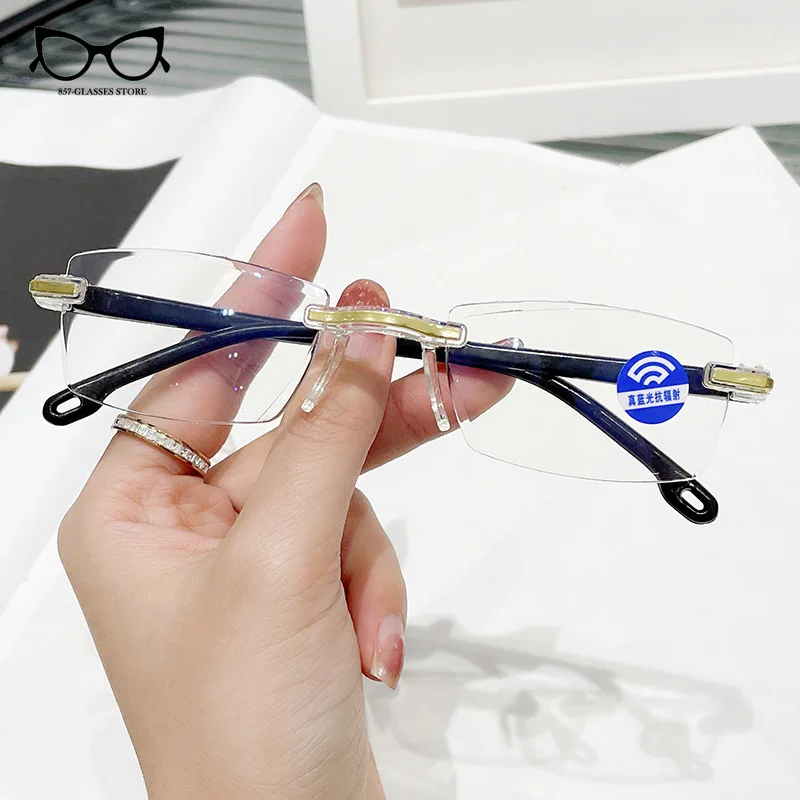 Retro Reading Glasses for Men Women Anti-blue Presbyopic Eyewear Frameless Trimming +1.0 To +4.0