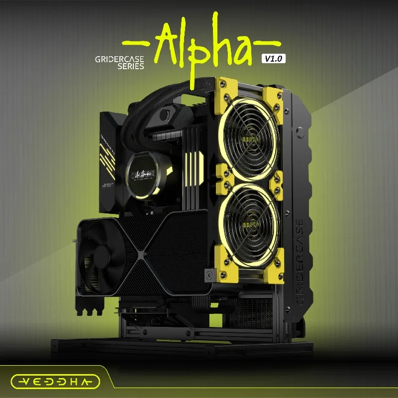 

VEDDHA ALPHA V1.0 Retro Industrial Case - Open Airflow ATX Frame, Full Aluminum Chassis for High-Performance DIY Builds