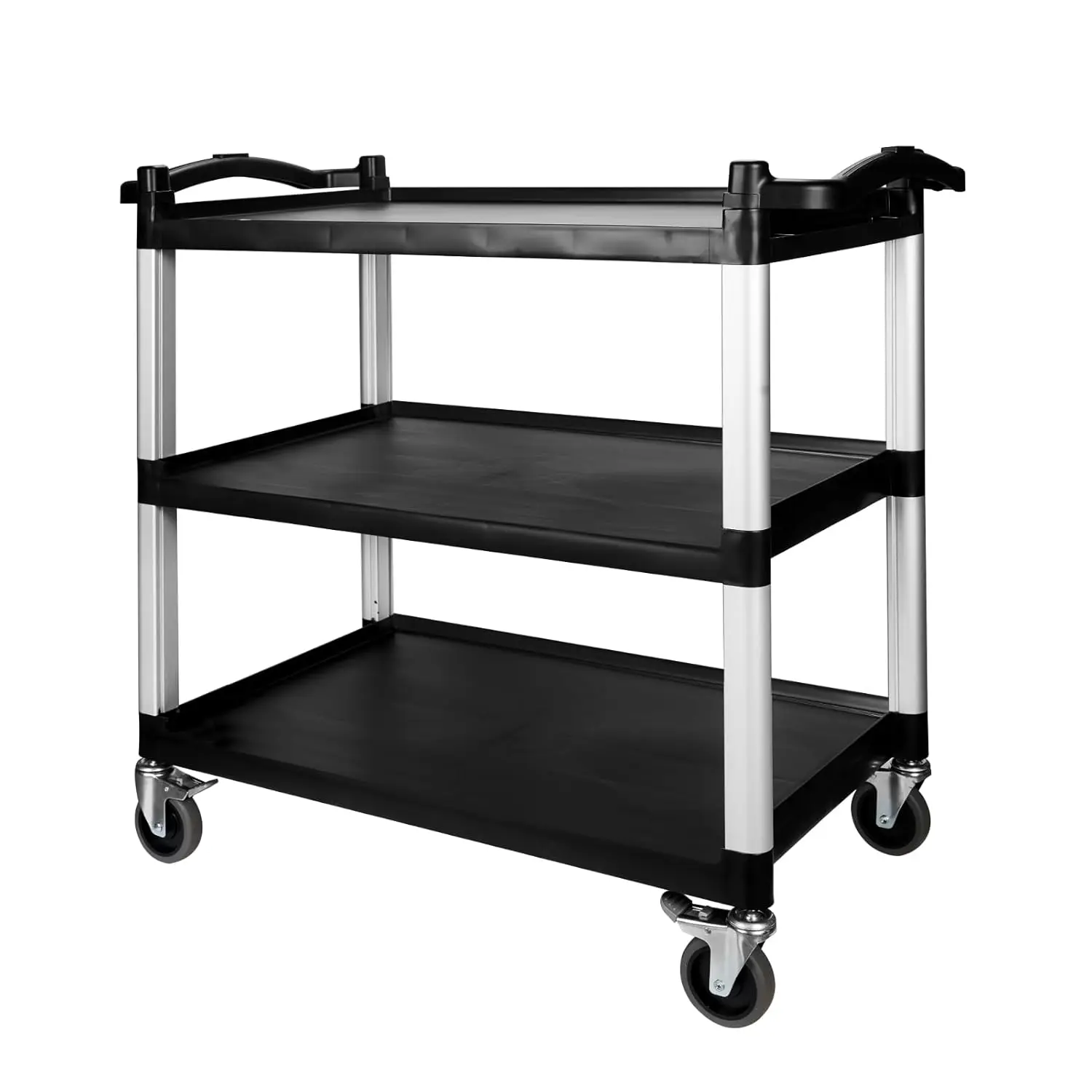 

Select Dual-Handle Utility Cart, 3 Shelves, 440 lb. Cap - Plastic Shelves, Swivel Casters - Ideal for Office, Garage, Ja
