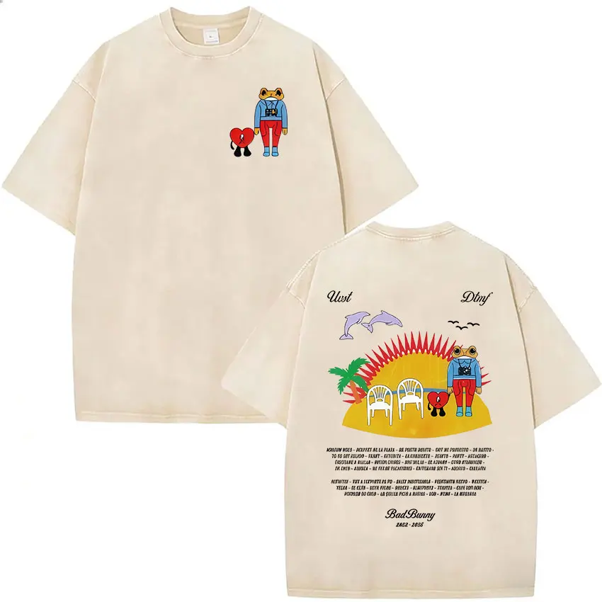 T-shirt vintage délavé Bad Bunny Nouvel Album 2026 pour hommes et femmes, vêtements d'été Harajuku, t-shirt oversize 100% coton, cadeau pour les fans