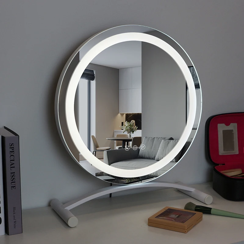 New Design High-Definition LED Large Round Lighted Up Cosmetic Mirror For Bedroom Makeup Vanity Mirror With Lights