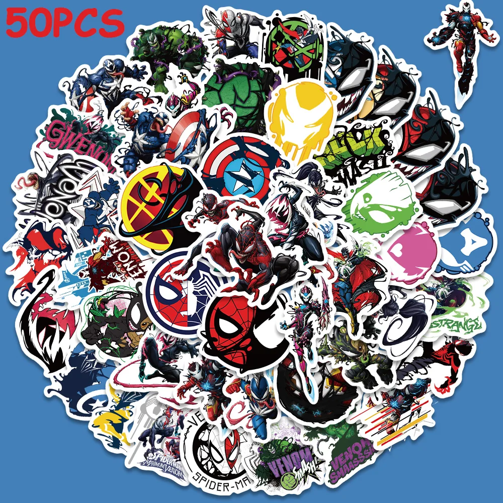 

50pcs Disney Mix Hero Super Venom Stickers Cartoon Cool Anime Decals For Laptop Luggage Skateboard Phone Kids Toy Gifts Stickers