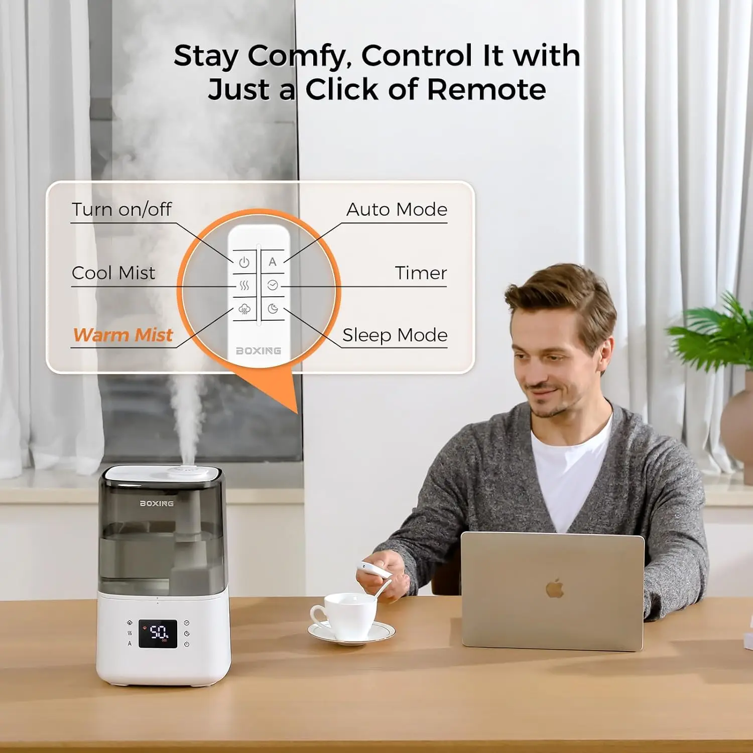 Warm and Cool Mist Humidifiers for Bedroom Large Room Home,Air Humidifier with Remote,Top Fill Ultrasonic Diffuser Humidi