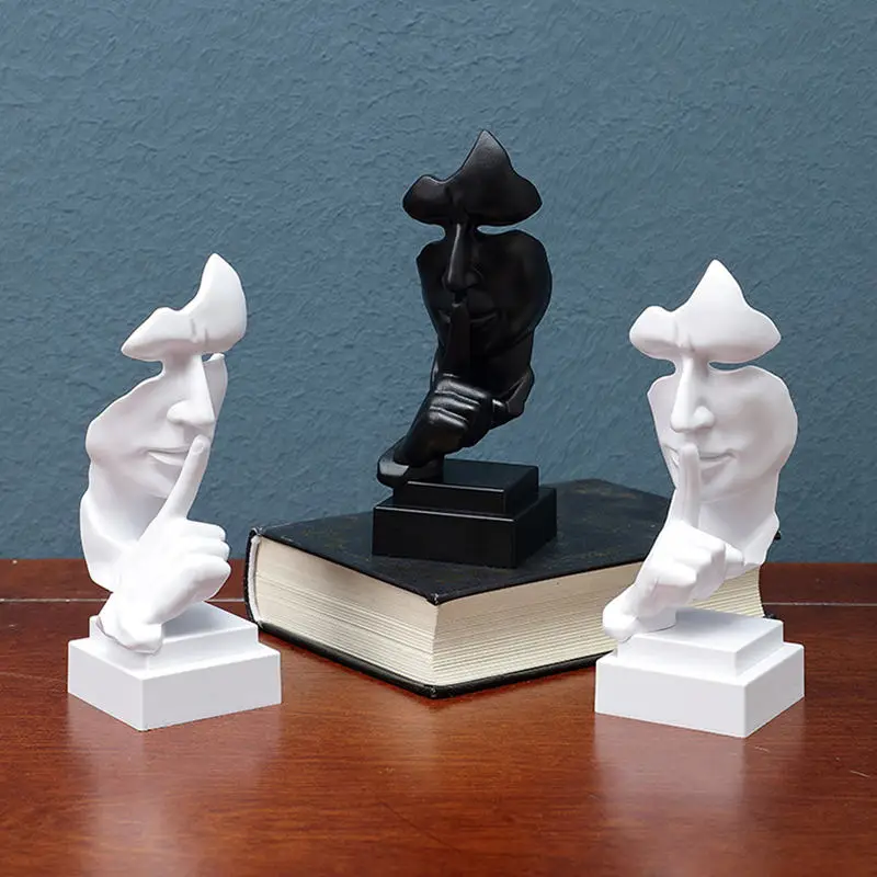 

Creative Silence Abstract Art Statues Nordic Style Silent Face Mask Figure Figurine Home Office Interior Desktop Decorative