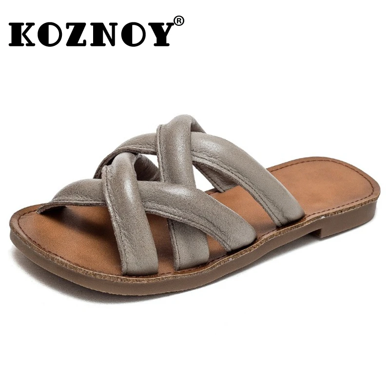 

Koznoy/женские тапочки из натуральной коровьей кожи 1,5 см, сандалии на платформе, летние модные туфли-оксфорды на плоской подошве на танкетке с открытым носком
