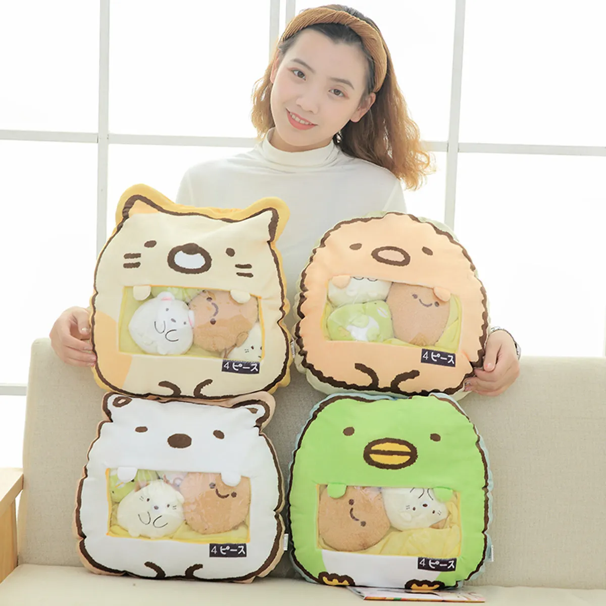 8pcs Pudding Cat Pillow Cute Penguin Throw Pillow with 8pcs Mini Different Emotion Dolls Toys Inside Unique Gift for Kids