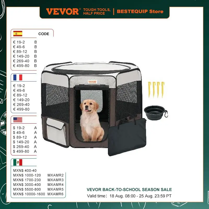 VEVOR Foldable Pet Playpen 36 in Portable Dog Playpen Crate Kennel for Puppy Dog Cat Premium 600D Oxford Cloth Removable Zipper