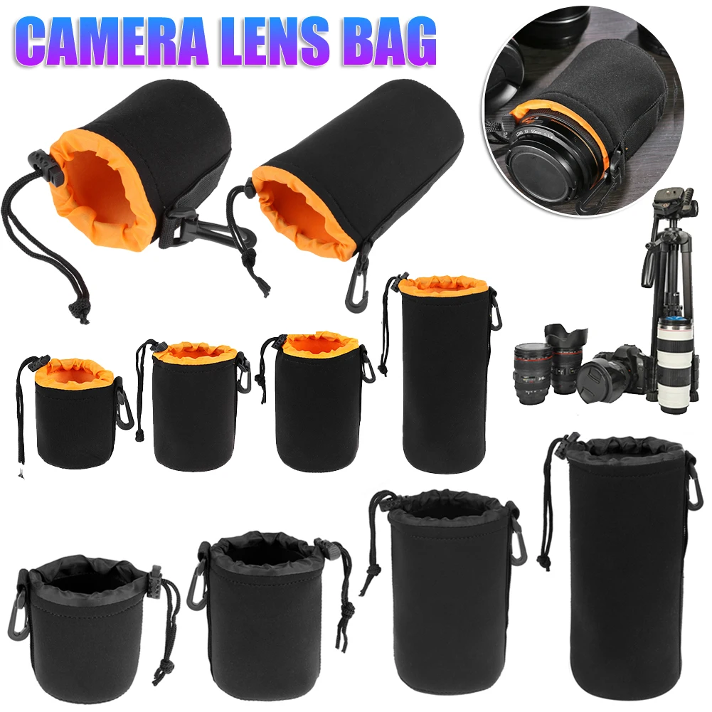 Waterproof Soft Neoprene Camera Lens Pouch Bag Drawstring Protector Case