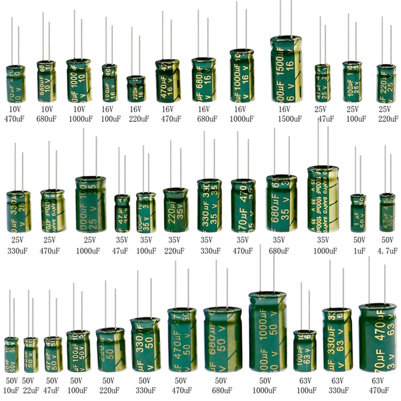 Condensatore elettrolitico ad alta frequenza 6.3V 10V 16V 25V 35V 50V 400V 450V 47UF 100UF 15UF 6.8UF 8.2UF 680UF 220UF 1500UF 2200UF