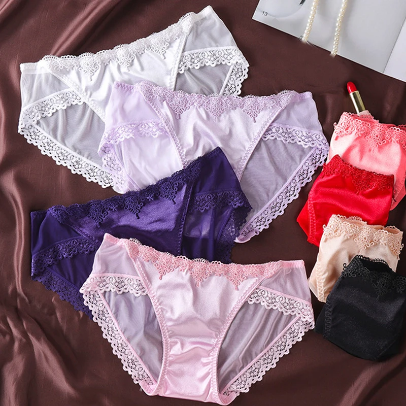 French Style Women Underpants Female Panties Comfort Intimates Lace Underwear Briefs Ice Silk Hollow Out Sexy Lingerie трусы