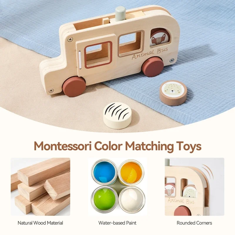Wooden Bus Montessori Hand-pushed Car Hand-eye Coordination Exercise Toys Parent-child Interactive Games Gifts