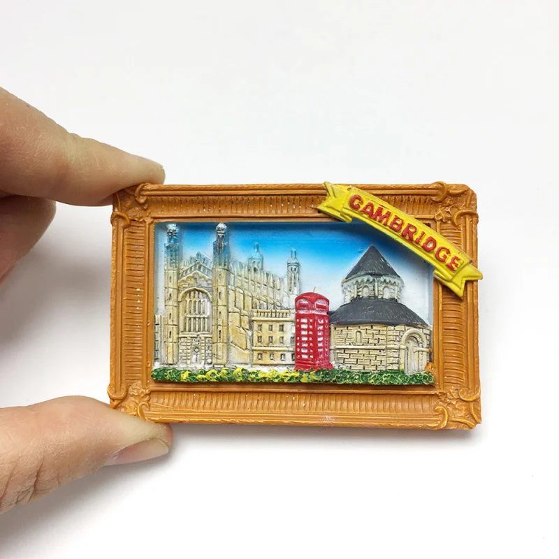 

British Cambridge Scenery Fridge Magnet: 3D Resin St. John's College & Round Church Souvenir, Strong Magnets for Fridge
